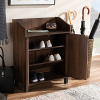 Baxton Studio ATSC1614-Columbia-Shoe Cabinet Rossin Modern and Contemporary Walnut Brown Finished 2-Door Wood Entryway Shoe Storage Cabinet with Open Shelf